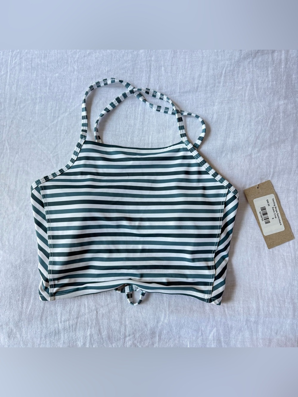 Albion Darling Stripe Switchback Swim Crop Striped Green & White Size Small NEW